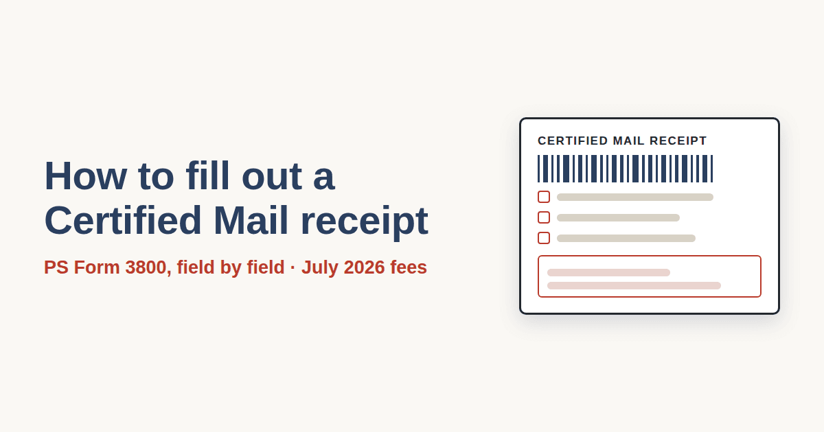 Labeled diagram of the USPS Certified Mail receipt, PS Form 3800.