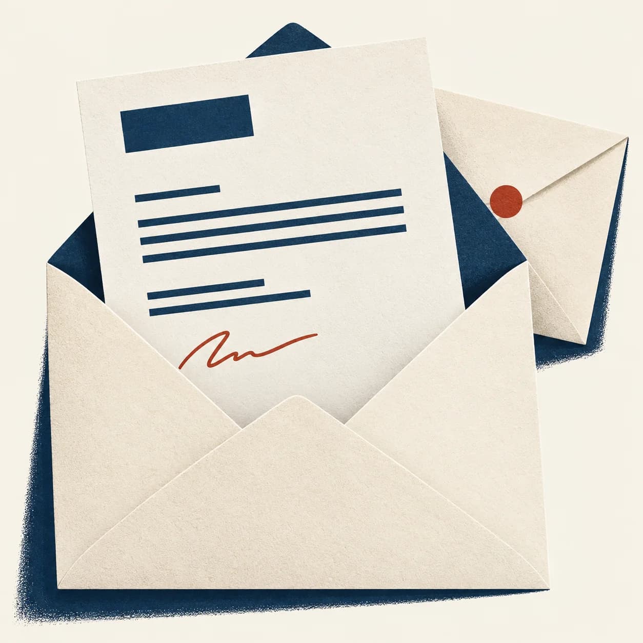 Illustration of a business letter with paper envelopes