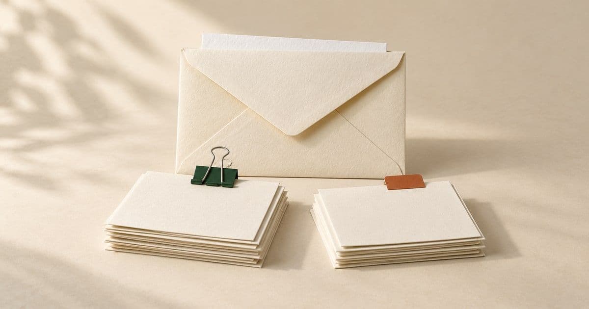 Editorial illustration of an envelope beside two separate stacks of blank paper records.