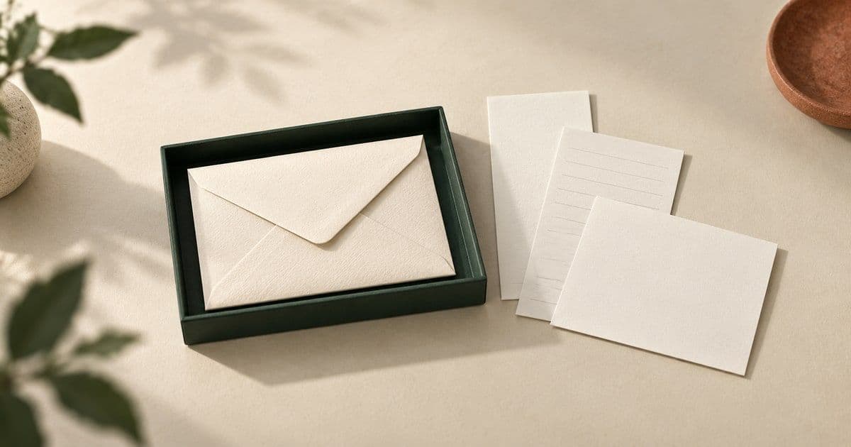Editorial illustration of an envelope in a green tray beside three blank paper record slips.